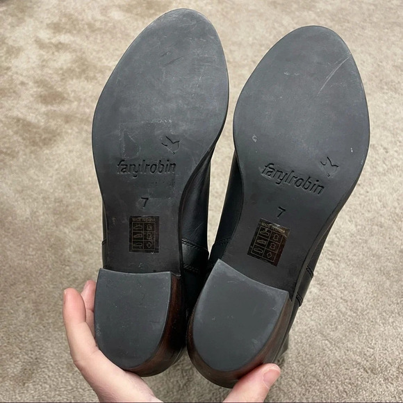 Faryl Robin Black Leather Heeled Riding Tall Boots  Size 7 - Picture 10 of 12